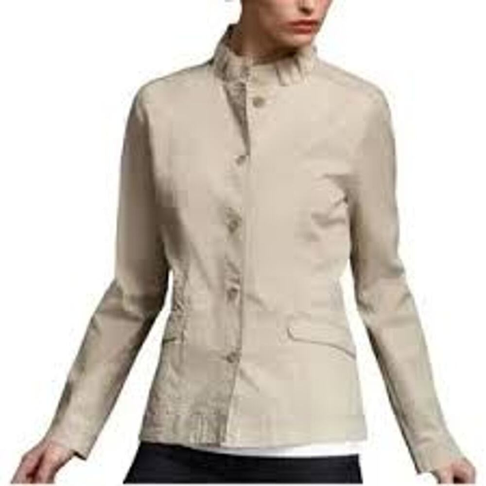 EILEEN FISHER Ivory 100% Cotton Snap Blazer Jacket M Workwear Corpcore Lagenlook